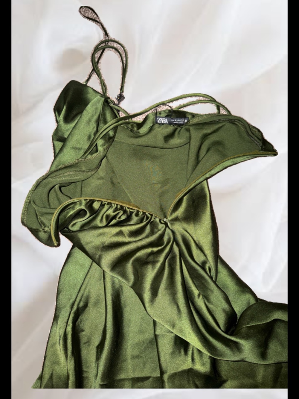 Zara Olive Green Satin Slip Dress - Picture 3 of 5